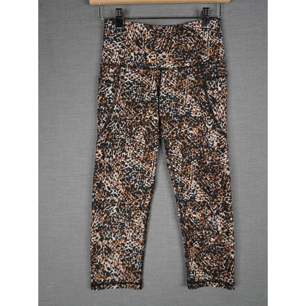 Old Navy Active PowerSoft Leggings Womens Small Petite Brown Abstract Crop